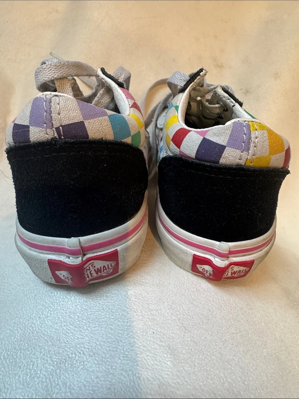 Vans Kids Checkerboard Low Top Sneakers - Black with Rainbow